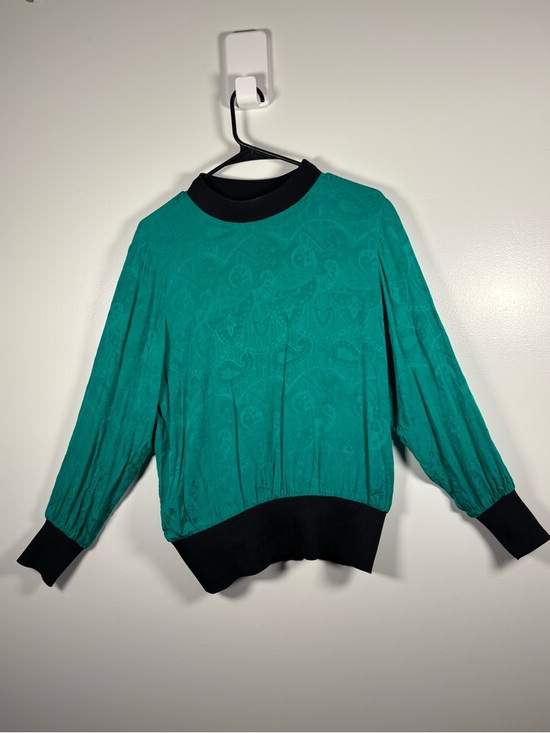 Oleg Cassini Tops - Oleg Cassini Teal Green Blouse with Black Trim